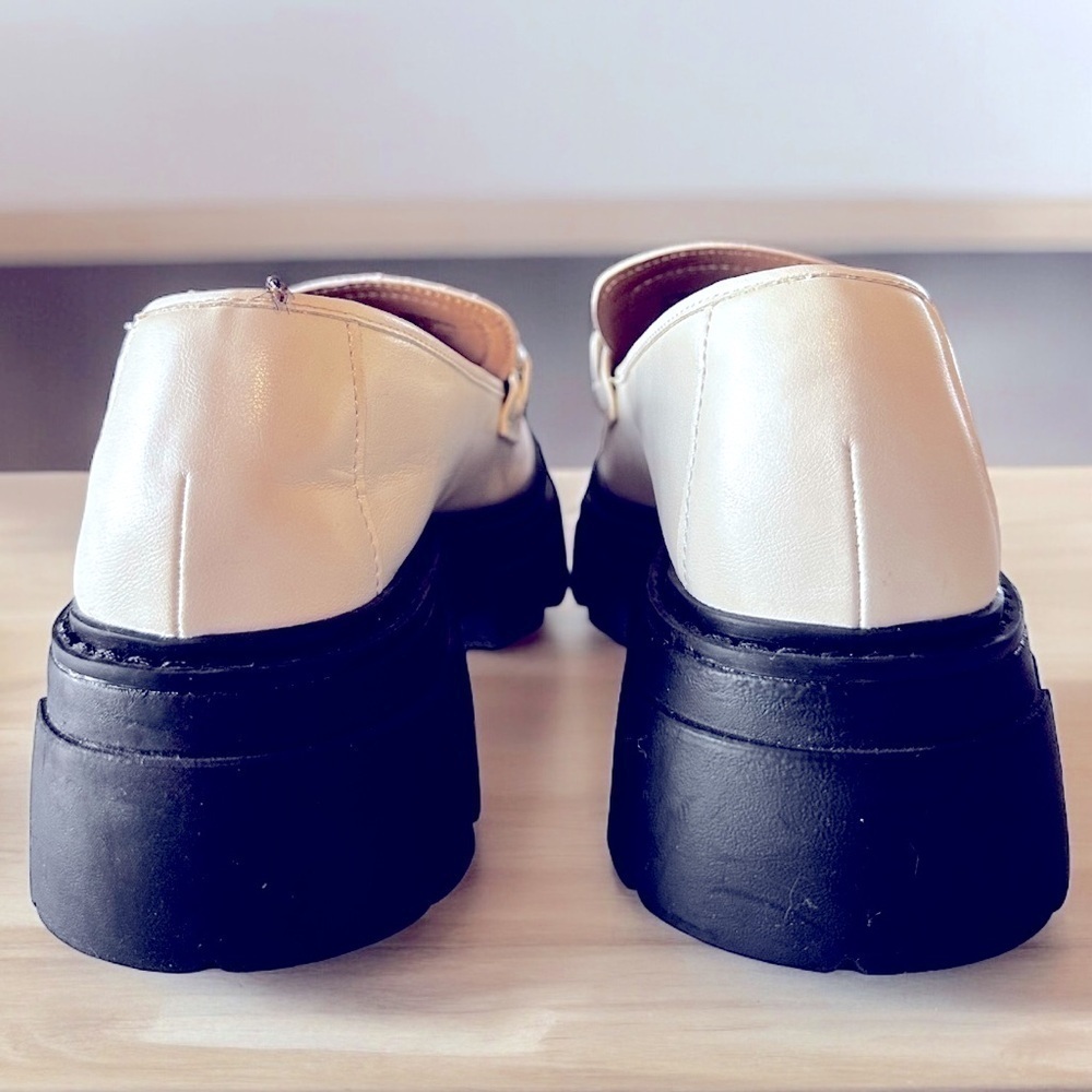 No Boundaries Y2K Ivory Chain Chunky Heel Platform Oxfords Loafers Size 8 - Picture 5 of 8